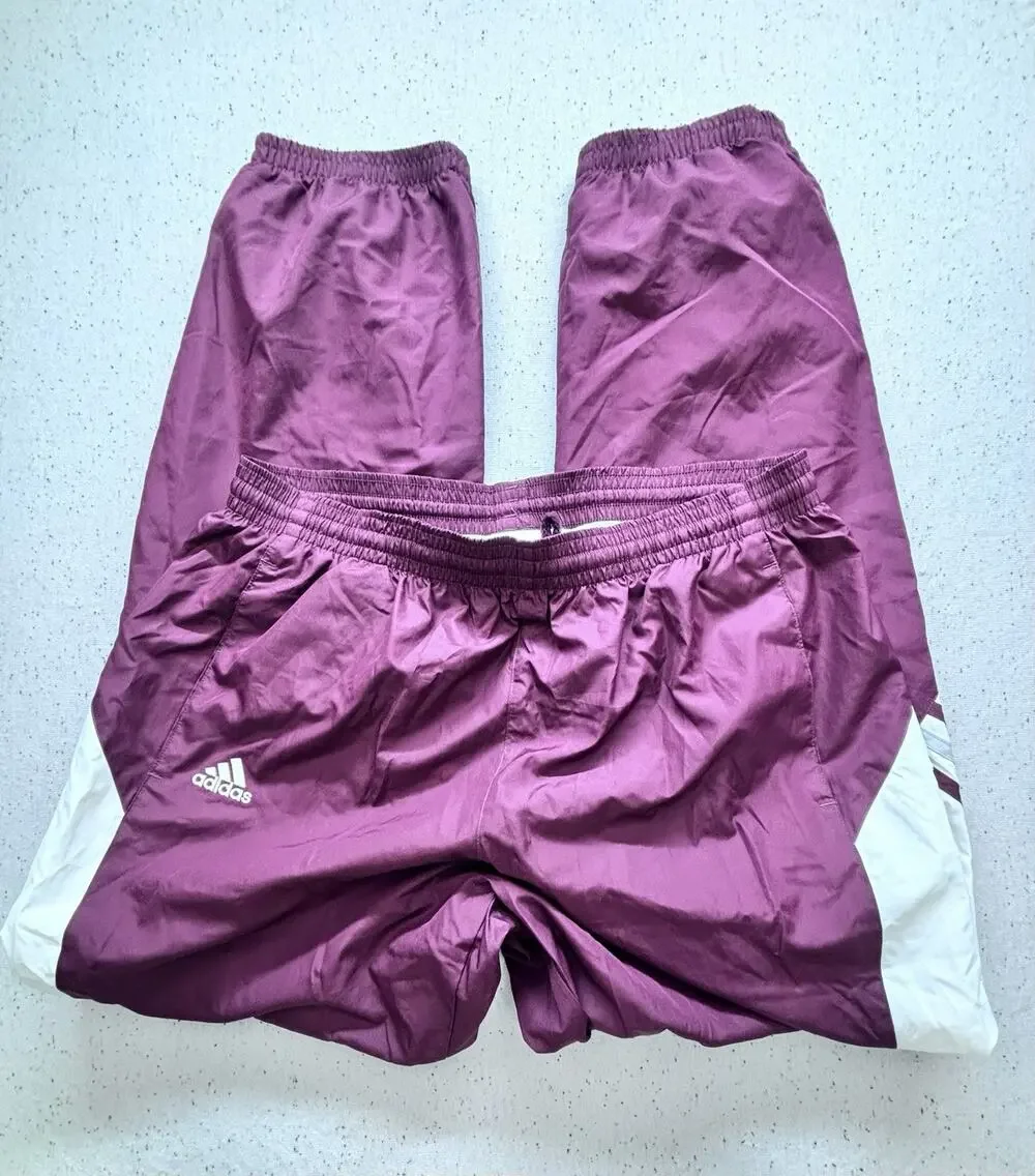 Vintage Adidas Track Pants Mens L Maroon Burgundy Wind Pants Mesh Lined